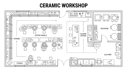 Ceramic Workshop Floor Plan Architectural Blueprint Vector for Pottery Studio Design, Interior Planning & Art School Layout (EPS) © Muhammad