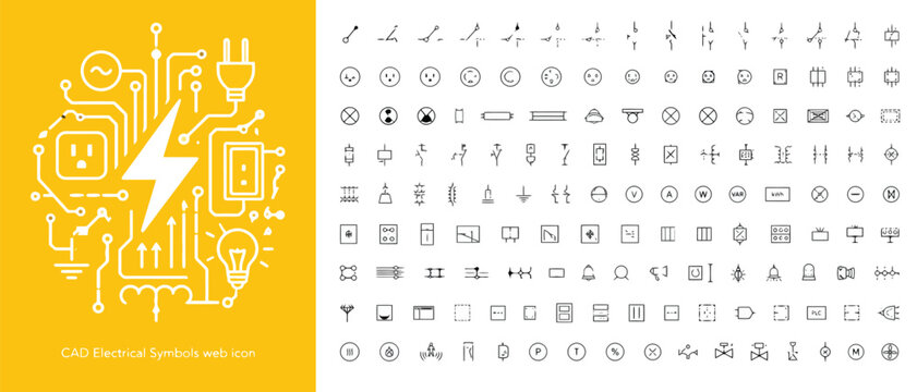 Electrical Engineering Circuit Symbols and Power Component Vector Icon Set for CAD Schematics, Technical Blueprints & Industrial Documentation (EPS)