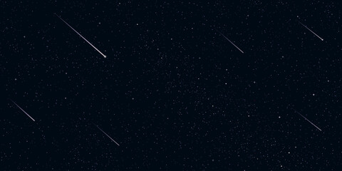 Starry night sparkle sky space background vector illustration. Dark universe astronomic night sky with stars and comets in outer space, Milky Way magic starlight bright wallpaper. © Konstantin