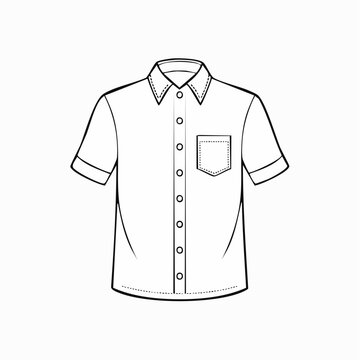 Short Sleeve Button-Up Shirt Fashion Flat Sketch