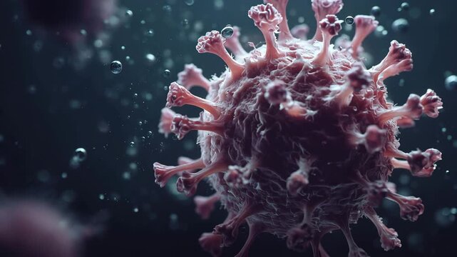 4K Ultra HD 3d render of a coronavirus sarscov2 virus cell, microscopic view of a pathogen causing respiratory illness, medical science concept video