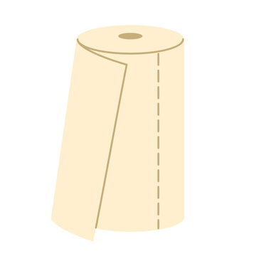 Paper towel roll flat vector illustration isolated on white background. Cleaning and hygiene concept for kitchen and home care