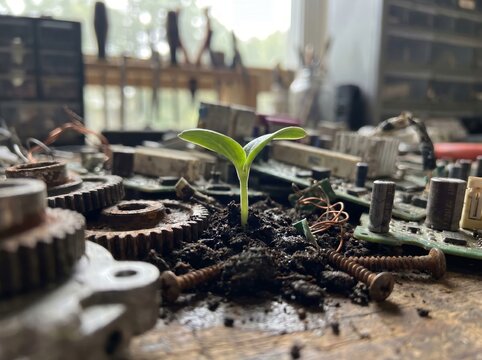 Vibrant Sprout Thrives in Tech Debris