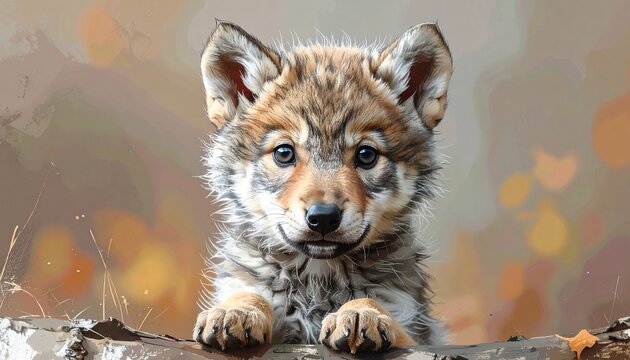 Adorable Wolf Pup Portrait - A Captivating Gaze into the Wild.
