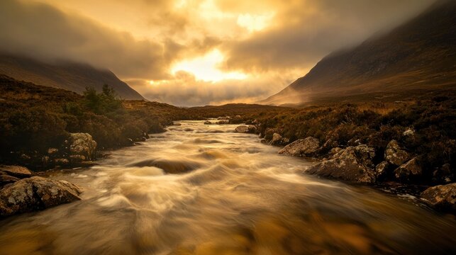 Mountain stream sunrise