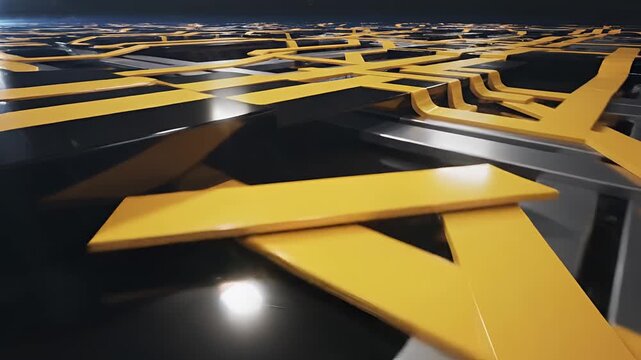 Abstract Futuristic Network Grid with Yellow and Silver Lines.