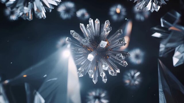 4K Ultra HD Abstract 3d render of a virus or microscopic particle structure with sharp crystalline spikes and glowing core video