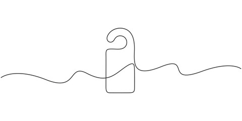 Obraz premium Door hanger sign in one line art style for hotel privacy and do not disturb. Minimalist continuous line drawing of a door hanger sign for hotel privacy or service.