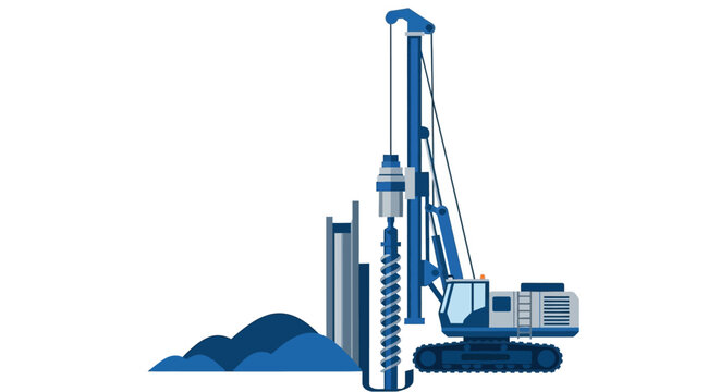 Heavy Construction Drilling Rig and Piling Machine Vector Illustration