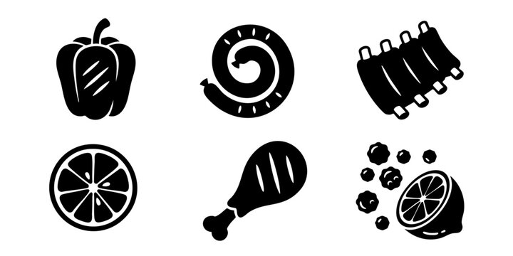 A collection of various food items on display including fruits and meats.