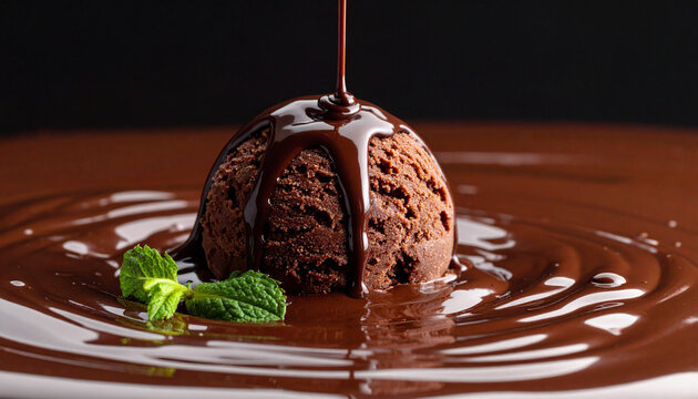 Melted chocolate pouring over scoop