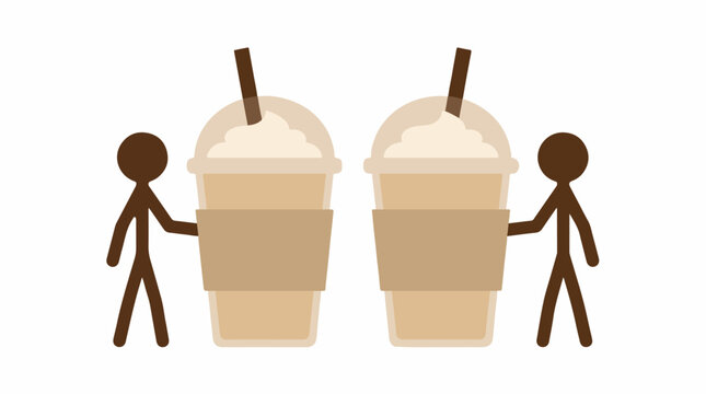 People standing with giant iced coffee drinks