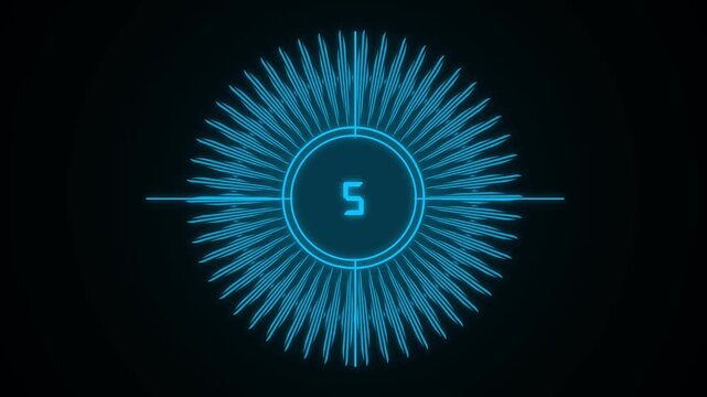 Countdown timer animation with blue neon. Countdown timer digital number three. Countdown timer technology interface graphic on black background.