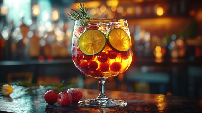 Refreshing cocktail bar cherries lime rosemary
