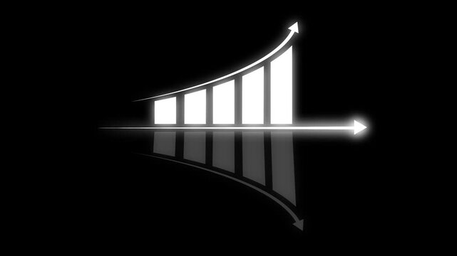 Bar chart animation with white reflection. Bar chart digital financial growth. Bar chart business success analytics graphic on black background for data.