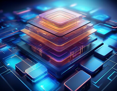 ai policy framework structure 3d floating layered rectangular panels symbolizing governance layers