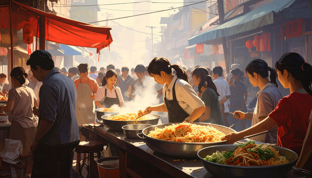 Busy Asian Street Food Market