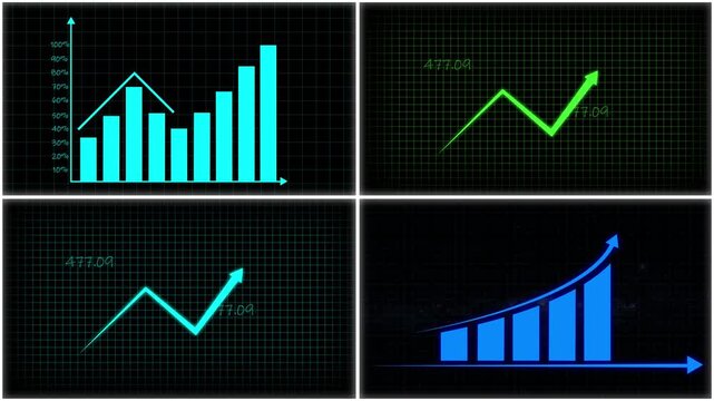 Financial data animation with up and down. Financial data market trend arrows. Financial data business analytics graphic on black background for reports.