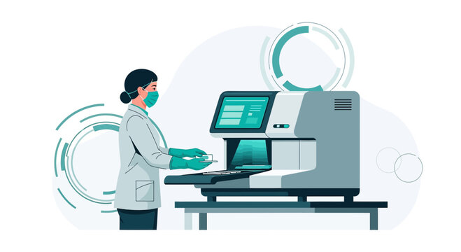 Scientist in Lab Coat Working with Advanced DNA Sequencer Machine for Genetic Research