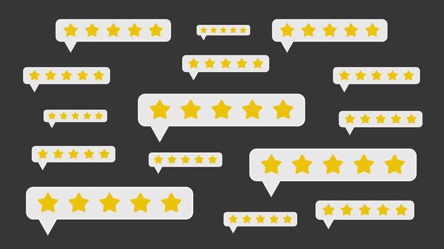 Animated five star rating speech bubbles, 4k motion graphics