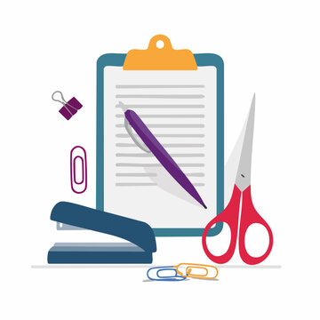 Office Supplies and Stationery Flat Design Illustration