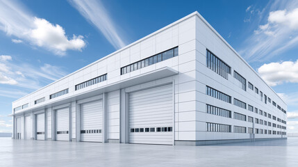 Fototapeta premium Modern white glass office building headquarters exterior architecture with blue sky background