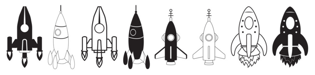 Space rocket ship icon. Space launch rocket symbols solid outline styles. Big startup, innovation and space exploration collection for technology, vector illustration. © Max