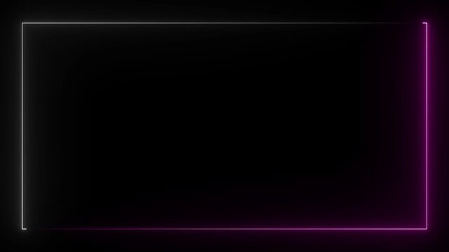 White neon frame animation, bright rectangular neon outline, soft electric shine edge, clean black background, minimal light box effect, futuristic neon border loop. 4K video....