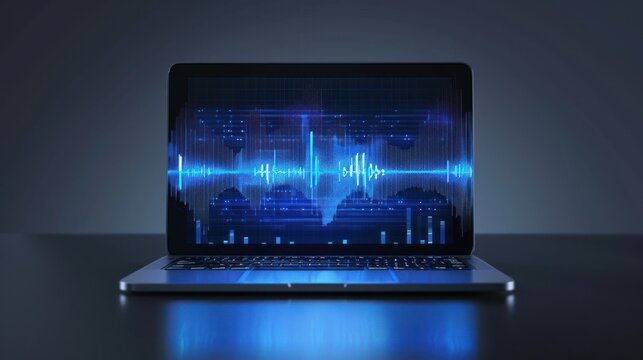 Modern laptop computer displaying data graphics