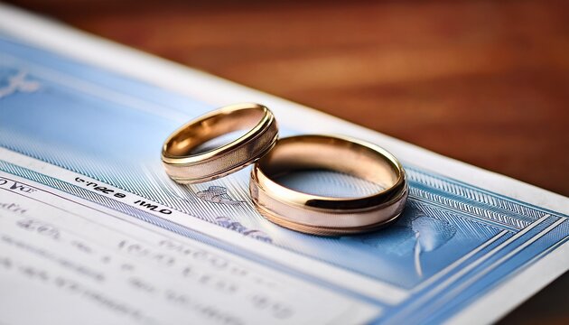 elegant wedding bands on marriage certificate