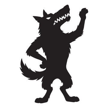 Creative silhouette wolf character standing on hind legs waving arm