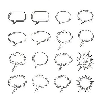 A comprehensive collection of 16 hand-drawn speech and thought bubbles in a doodle style. Perfect for comic books, graphic novels, social media posts, and creative presentations.