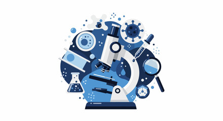 Naklejka premium Flat Vector Illustration of Microscope and Scientific Laboratory Equipment for Biotechnology Research and Education Concept