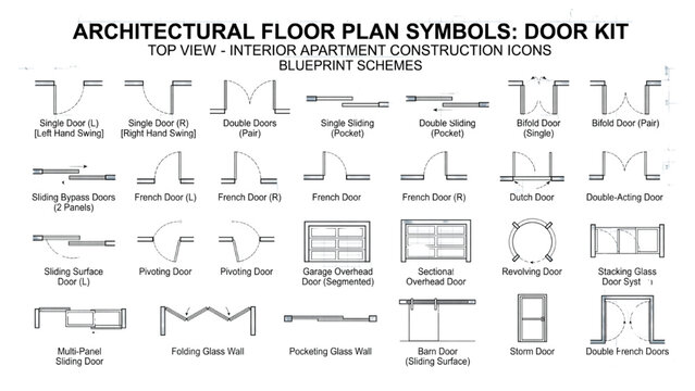 Door Floor Plan Symbols Set &ndash; Top View Architectural Kit of Interior Apartment Construction Icons for Blueprint Schemes