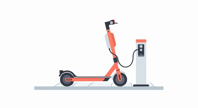 Electric scooter charging at a station, urban mobility and eco-friendly transportation concept vector illustration