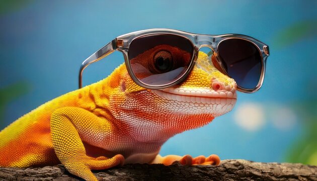 Albino Leopard Gecko with Sunglasses - A Cool Reptile Portrait.