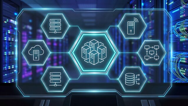 Data center server cluster cloud integration wireless connectivity and network architecture technology concept for enterprise IT infrastructure management