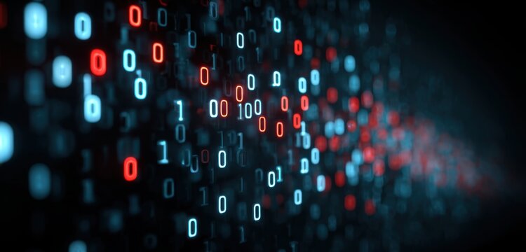 Abstract Digital Binary Code Data Flow Background with Glowing Numbers.