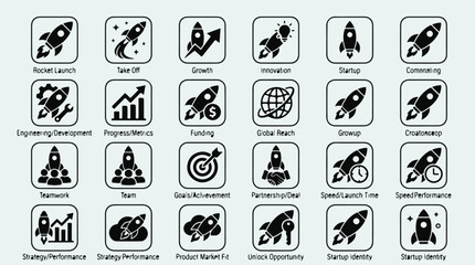 Fototapeta premium Set of modern flat design rocket icons with various business and technology concepts