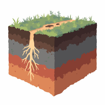 Soil horizon profile organic topsoil to bedrock layers