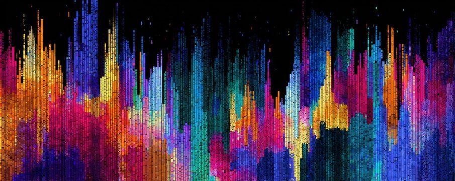 Vibrant Abstract Digital Art with Vertical Color Streaks on Black Background.