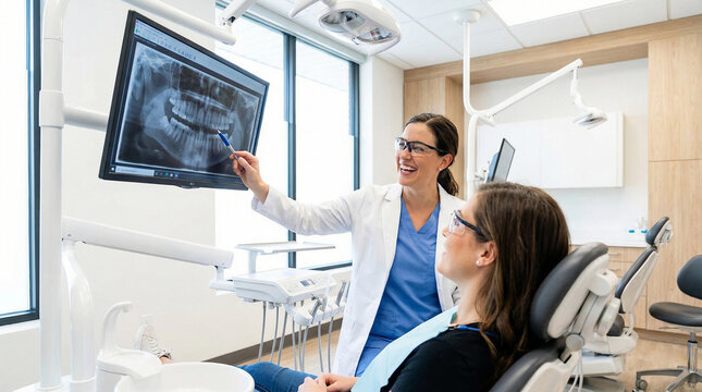 Female Dentist Explaining Dental X-ray Results to a Patient