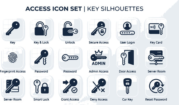 Modern flat icons set of key silhouettes for access control and security system