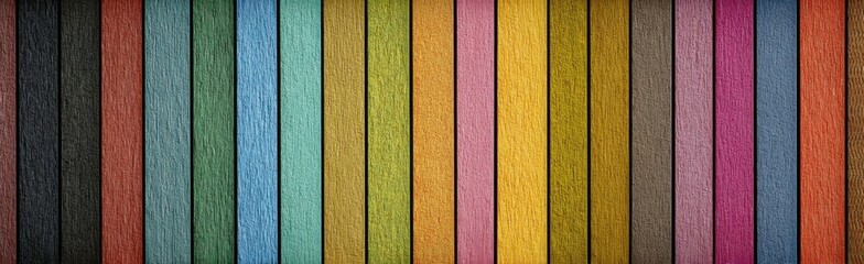 Fototapeta premium A vibrant vertical striped background composed of numerous colored pencils arranged side by side.