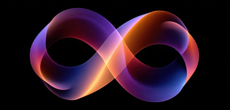 Abstract Infinity Symbol with Vibrant Gradient Colors on Black Background.