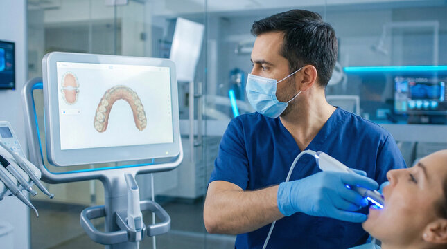 Dentist Scanning Patient Teeth with 3D Intraoral Scanner