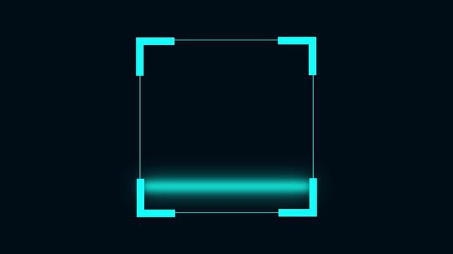 Neon square frame animation on dark tech background. Neon square frame futuristic cyan digital border. Neon square frame technology interface graphic on black background.