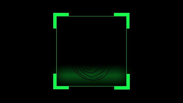 Neon scanning frame animation on dark background. Neon scanning frame futuristic green hud interface. Neon scanning frame technology data visualization graphic on black.