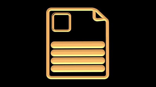 Gold file icon animation on black background. Gold file icon professional digital document symbol. Gold file icon business data management graphic on black background.