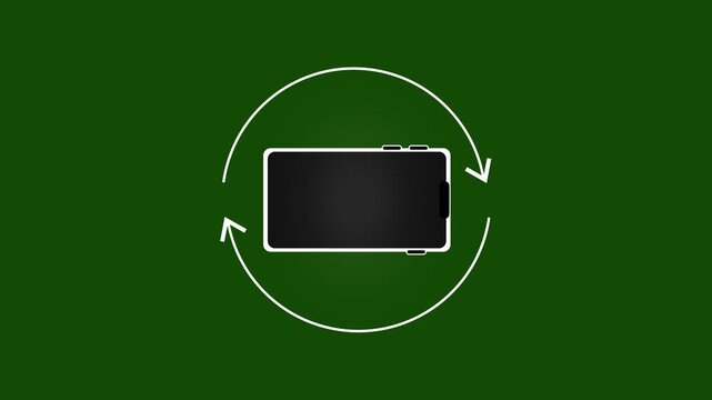 Smartphone rotation animation on green background. Smartphone rotation digital screen orientation symbol. Smartphone rotation mobile technology graphic on black background.